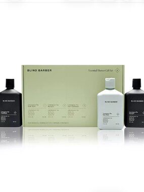 Blind Barber Essential Shower Gift Set Lemongrass Tea Body Wash Shampoo 3 Pc